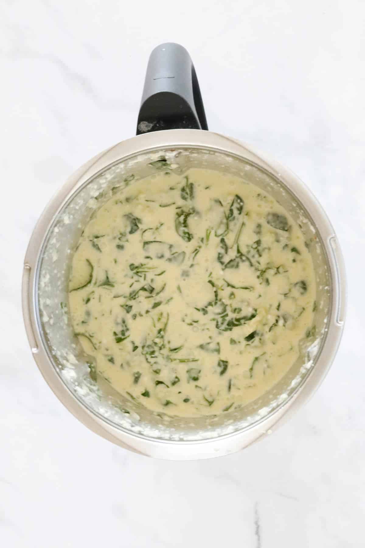 Spinach mixture in a Thermomix.