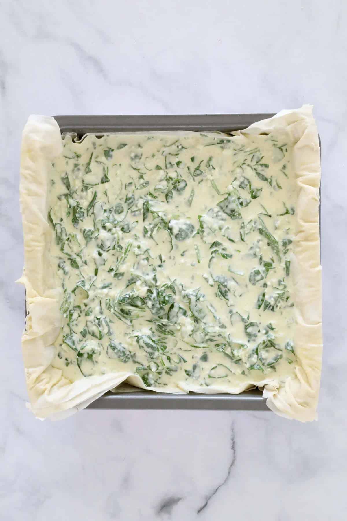 Spinach and cheese filo pie.