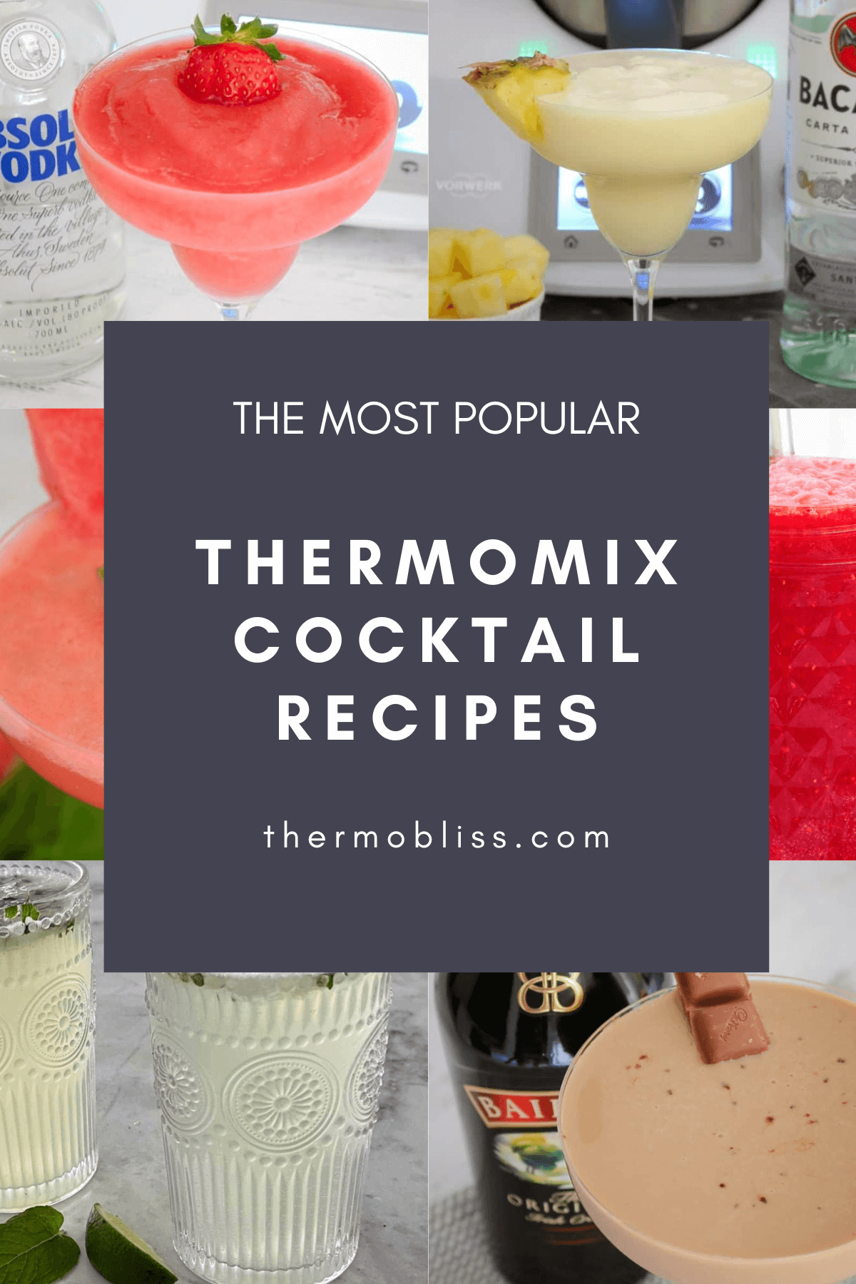 A collage of cocktails made in a Thermomix.