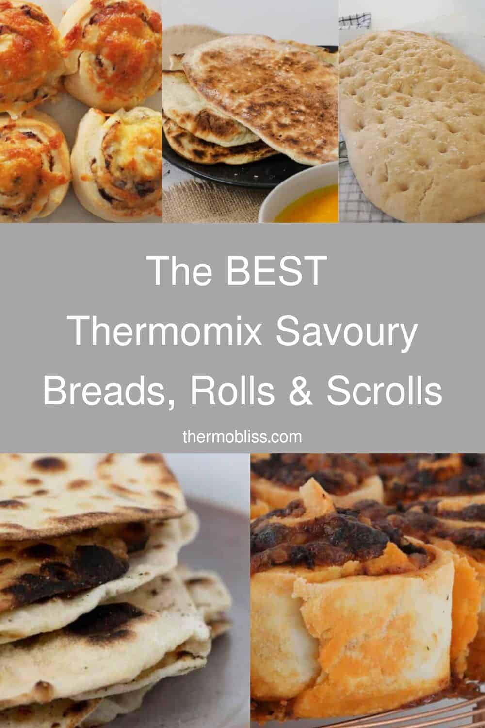 Collage of Savoury Bread, Rolls and Scrolls that can be made using a Thermomix.