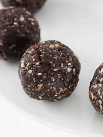 Nutty chocolate balls on a plate.