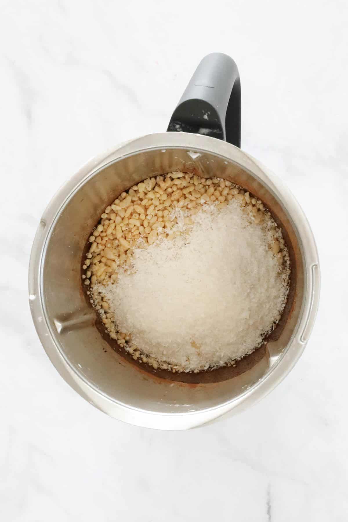 Rice bubbles and coconut in a Thermomix.