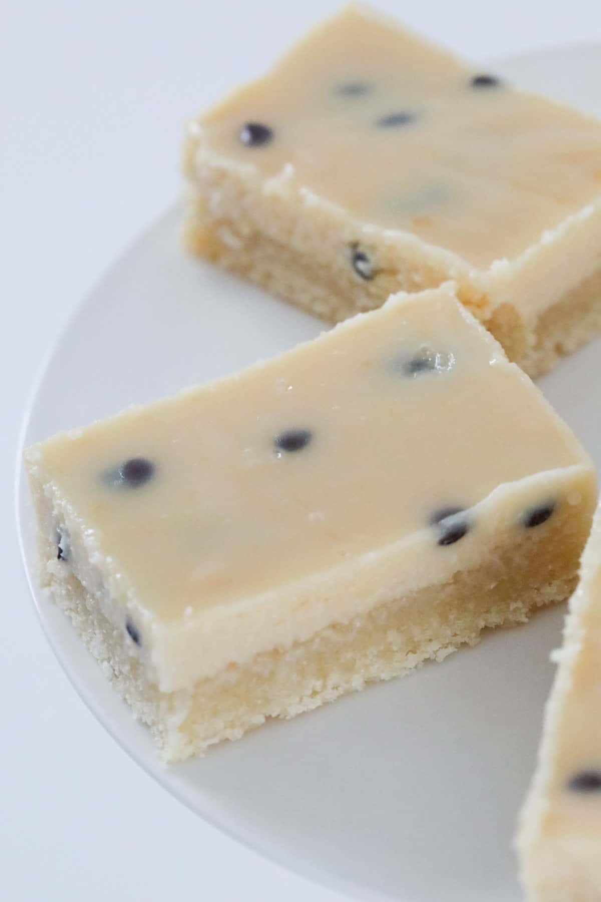 Passionfruit pulp in a creamy slice.
