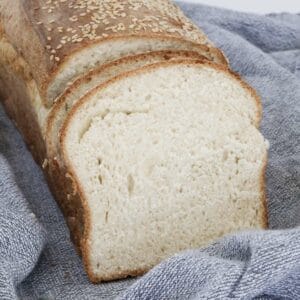 Slices of homemade white bread.