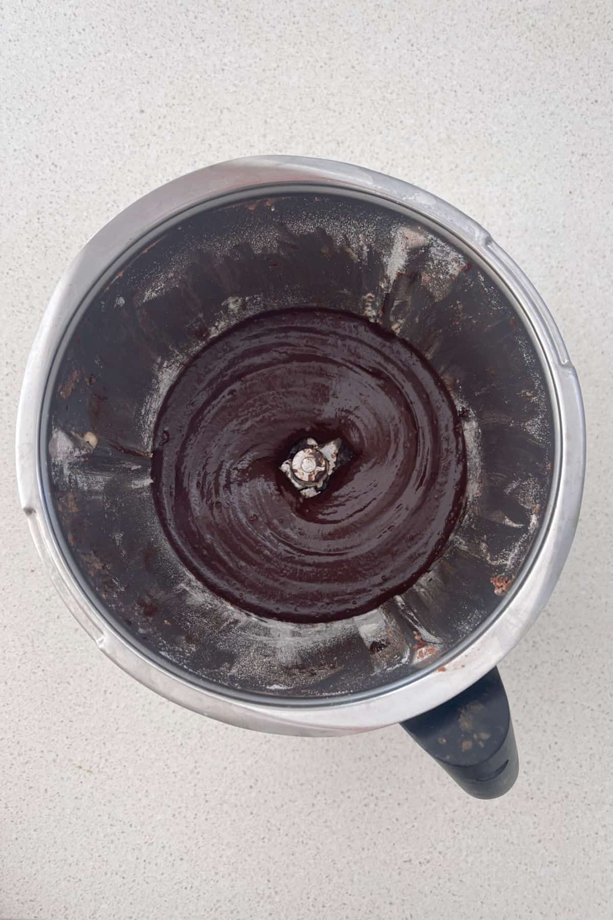 Brownie batter in a Thermomix bowl.