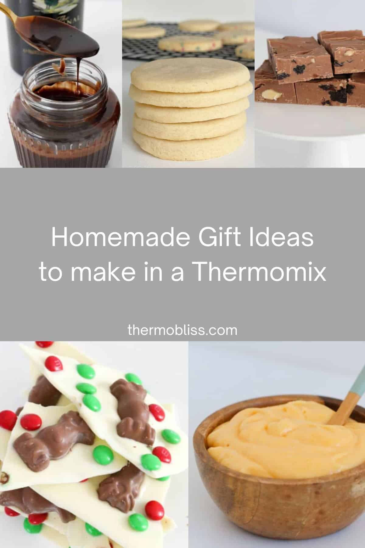 Collage of recipes that can be made to give as gifts in a Thermomix.