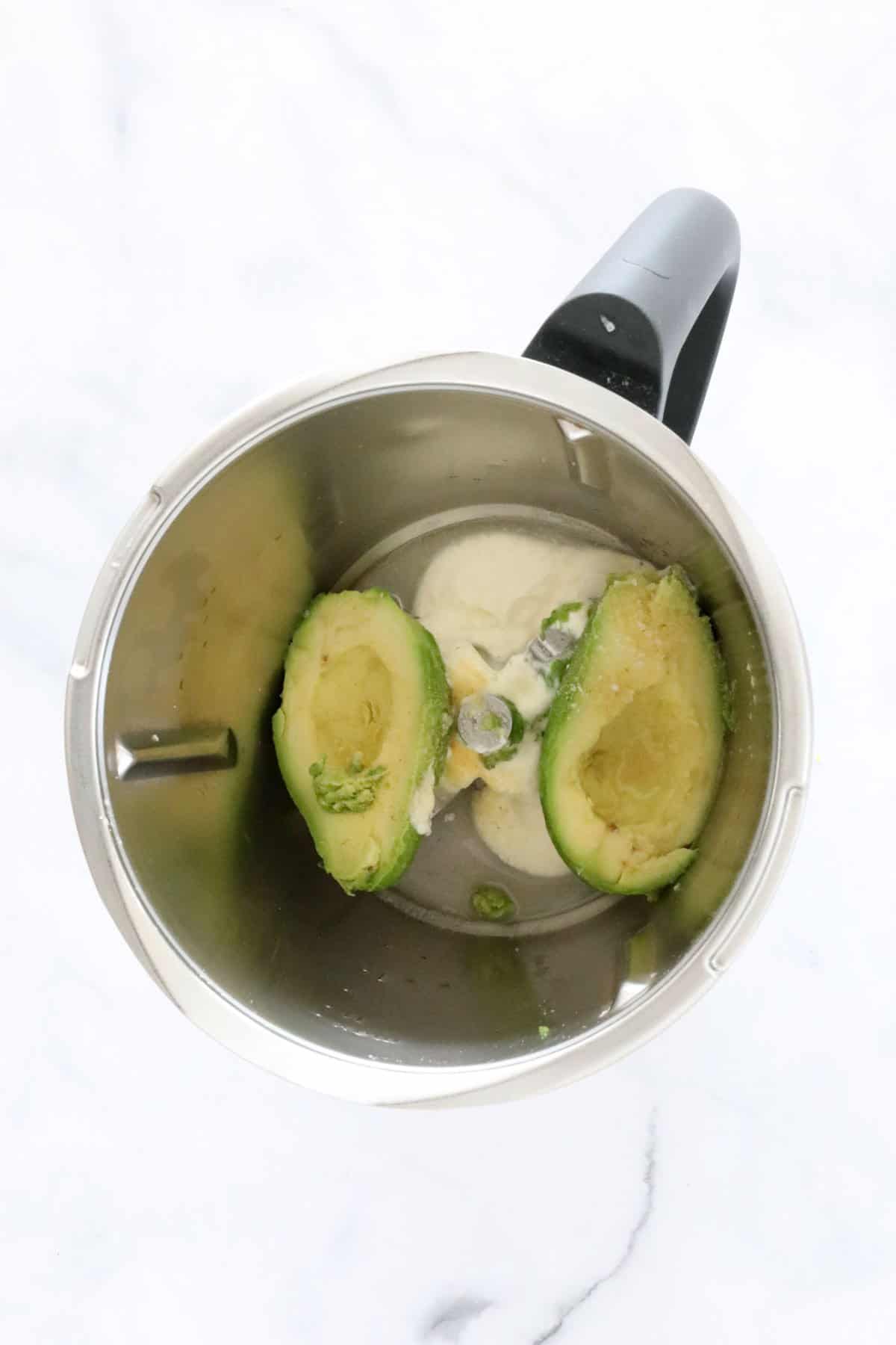Avocados and greek yoghurt in a Thermomix.