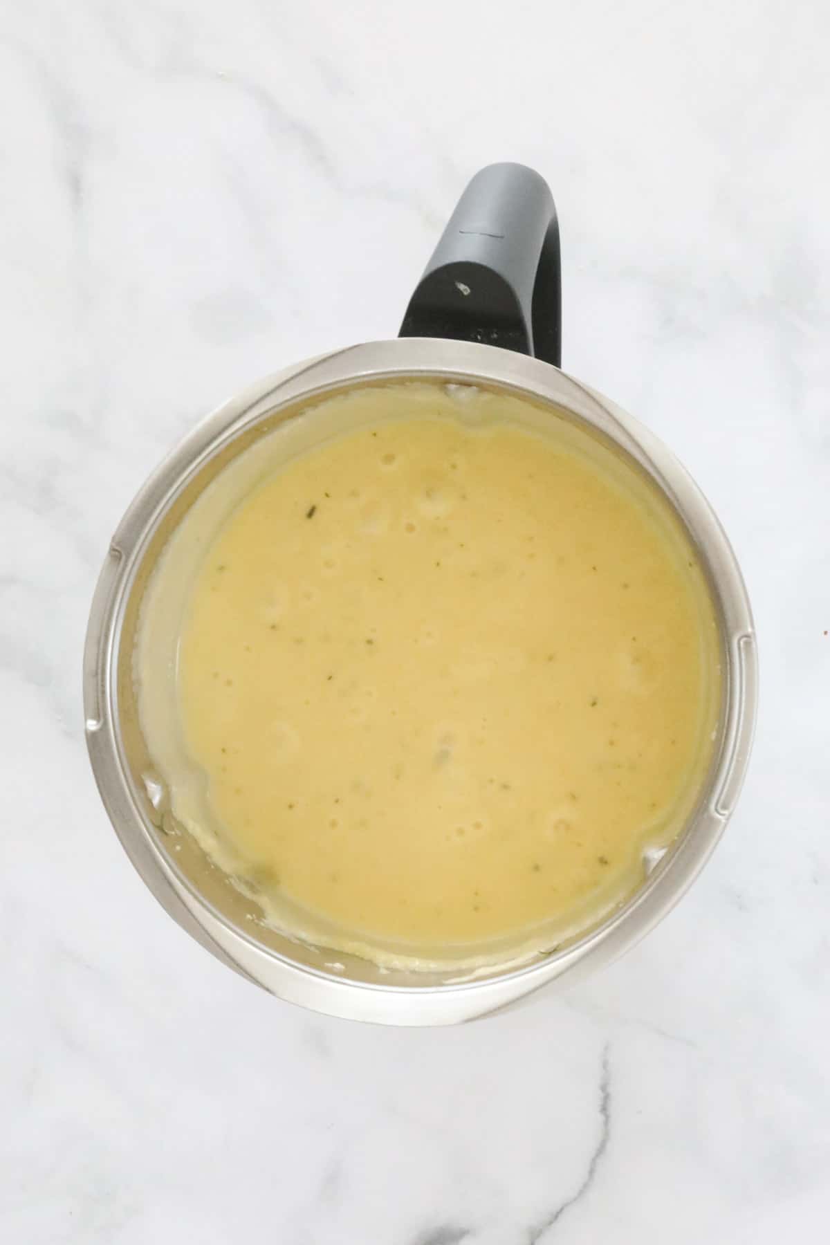 Cooked polenta mixture in a Thermomix.