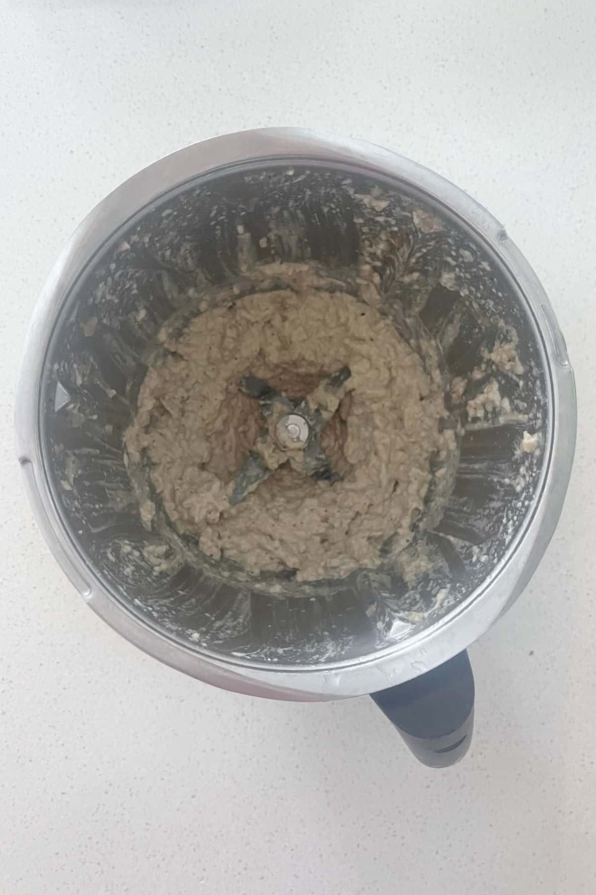 Baba Ghanoush Ingredients mixed in a thermomix bowl.