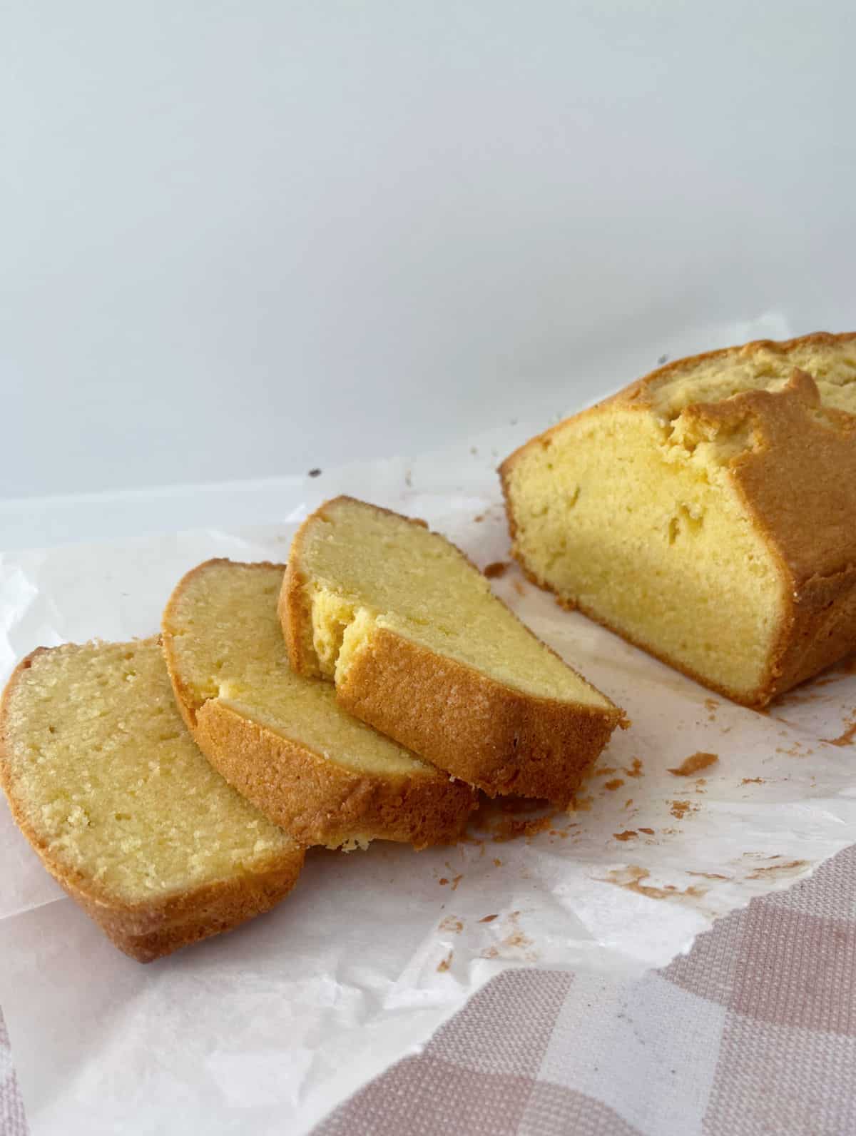 Side view of sliced Pound Cake.