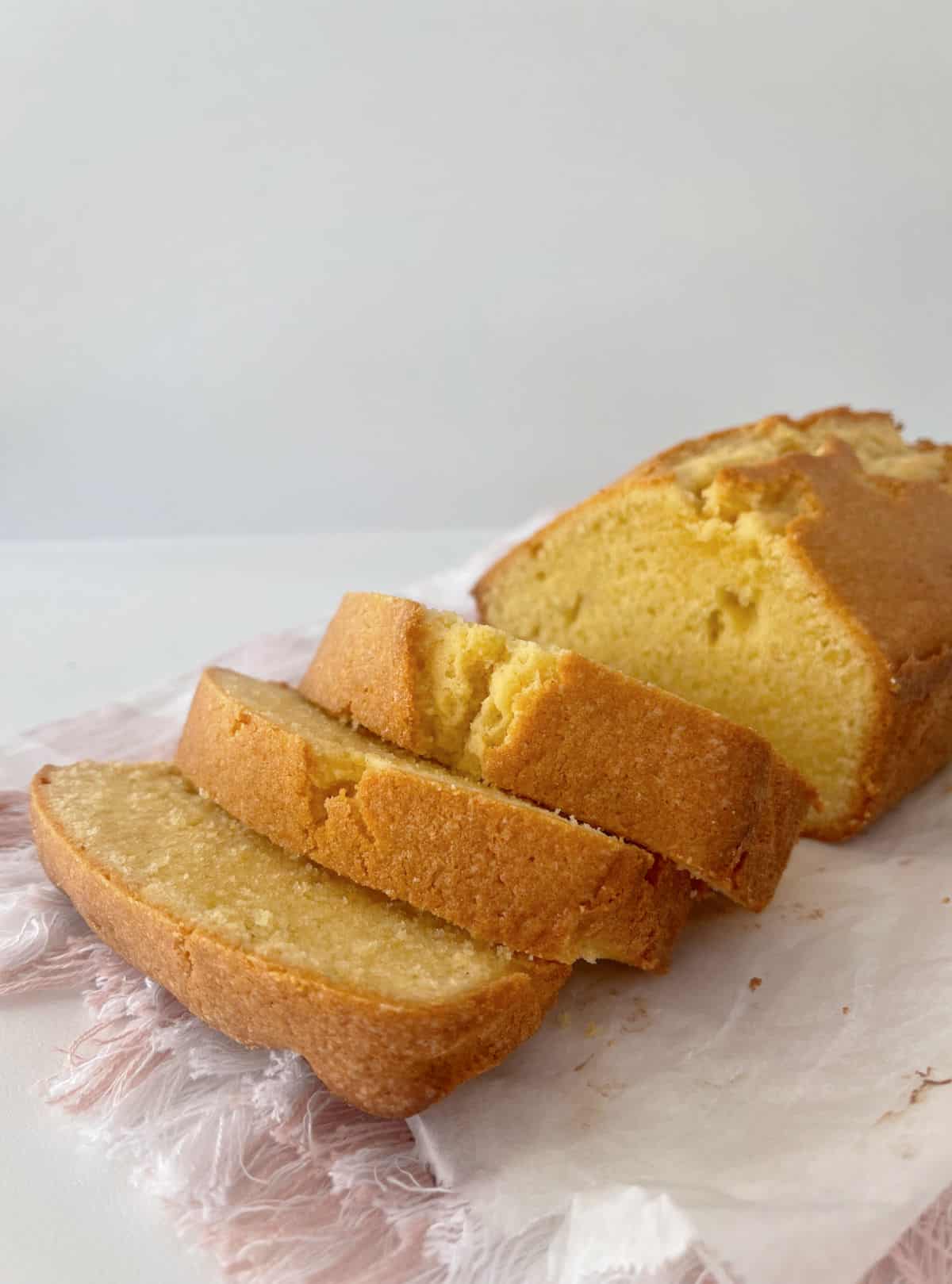 Front view of Sliced Pound Cake.