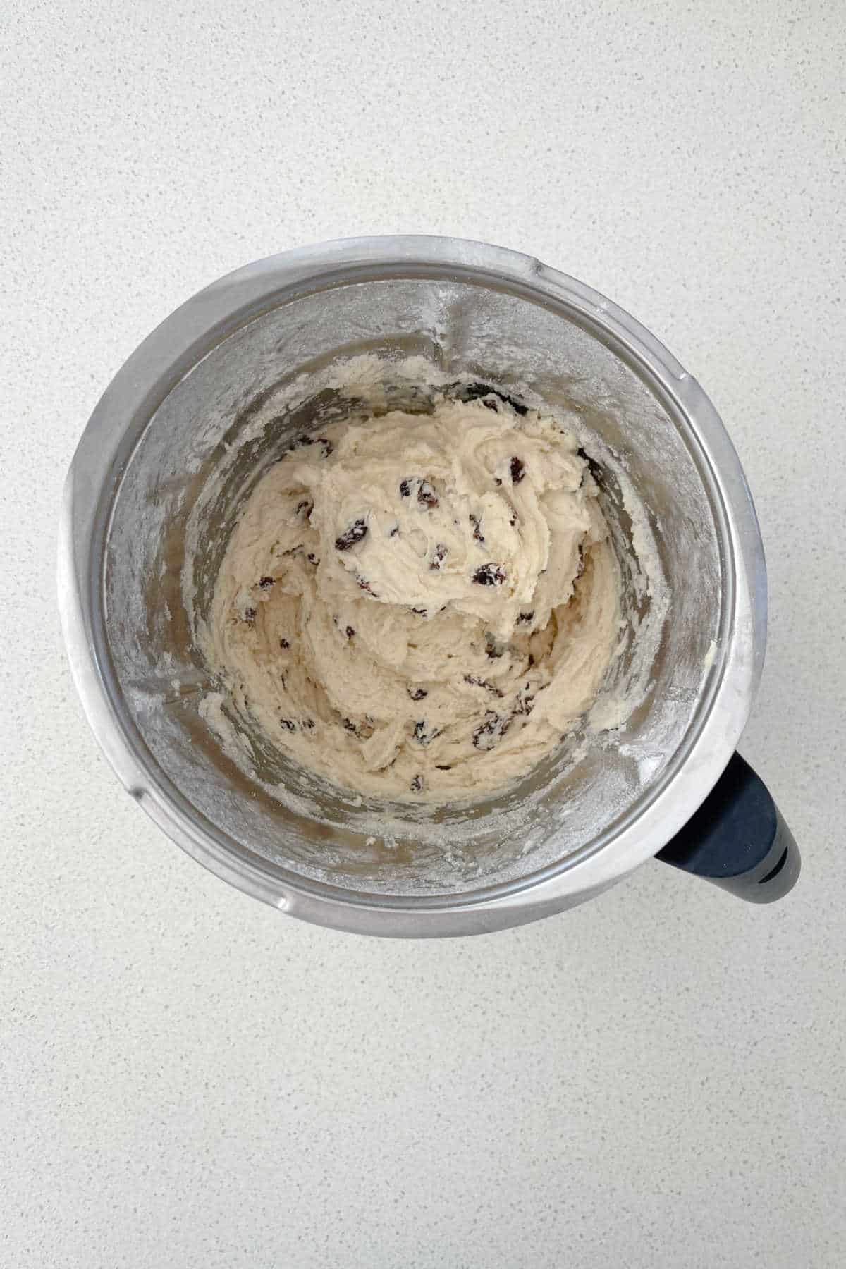 Sultana Scone mixture in a thermomix bowl.