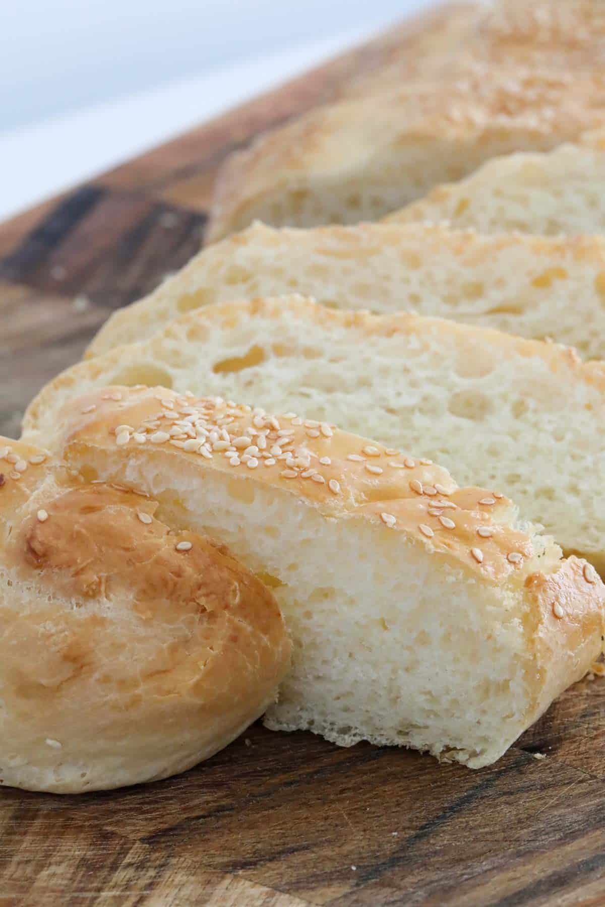 Fluffy, airy turkish bread cut into slices.