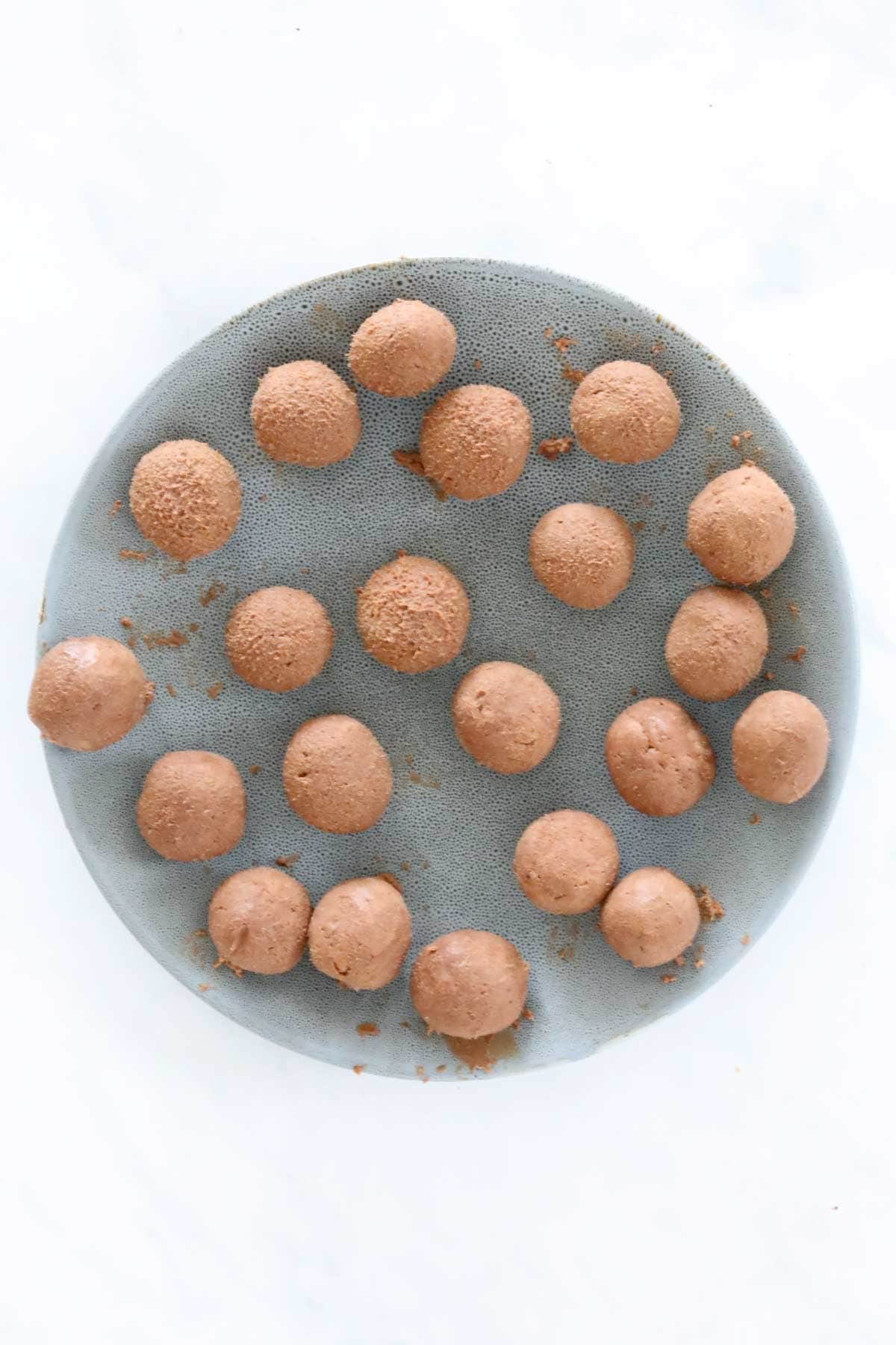 Rolled chocolate cheesecake balls.
