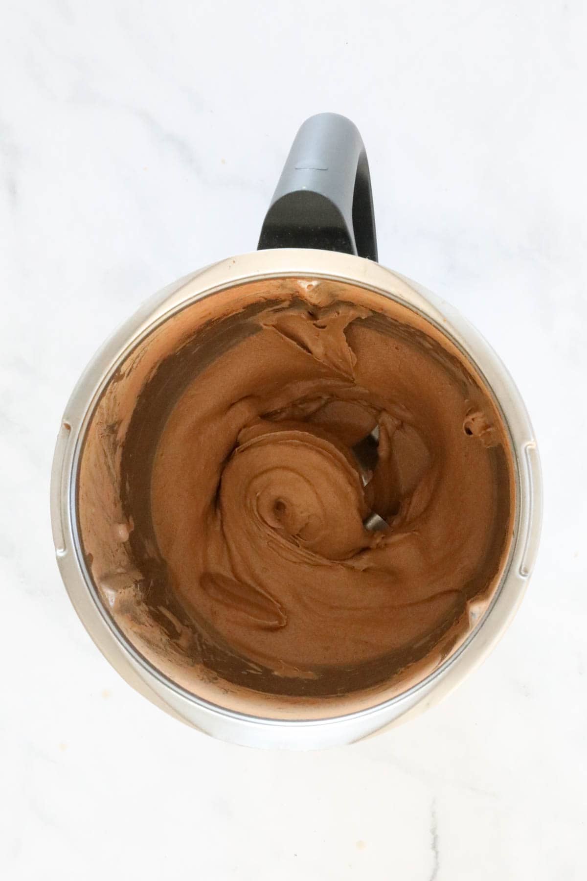 Chocolate peanut butter ice cream in a Thermomix.