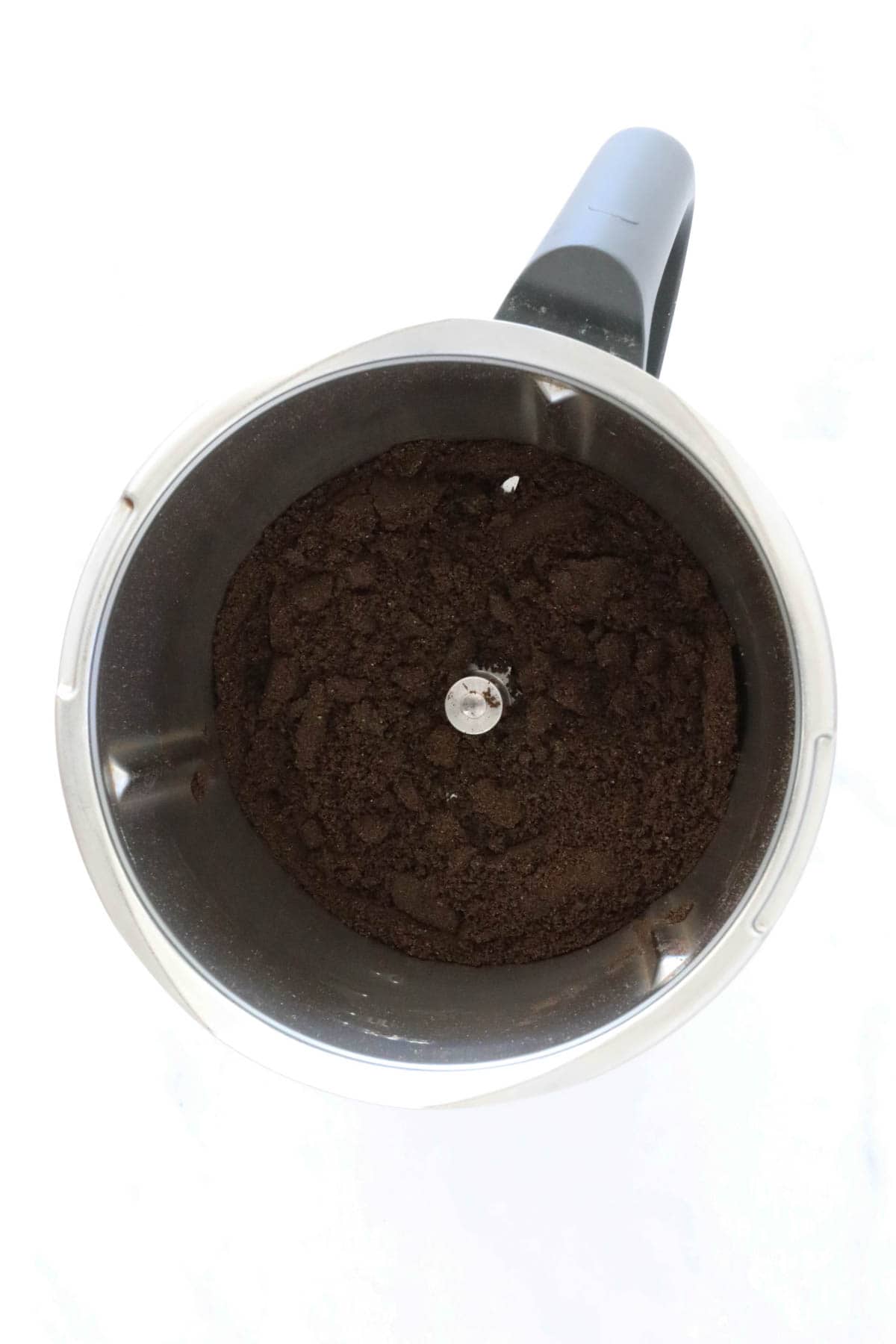 Crushed oreos in a Thermomix.