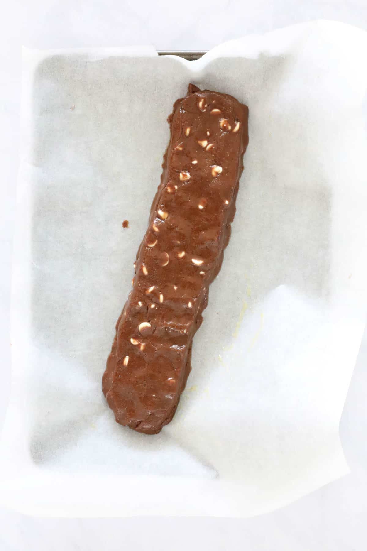 A log of chocolate chip biscotti.
