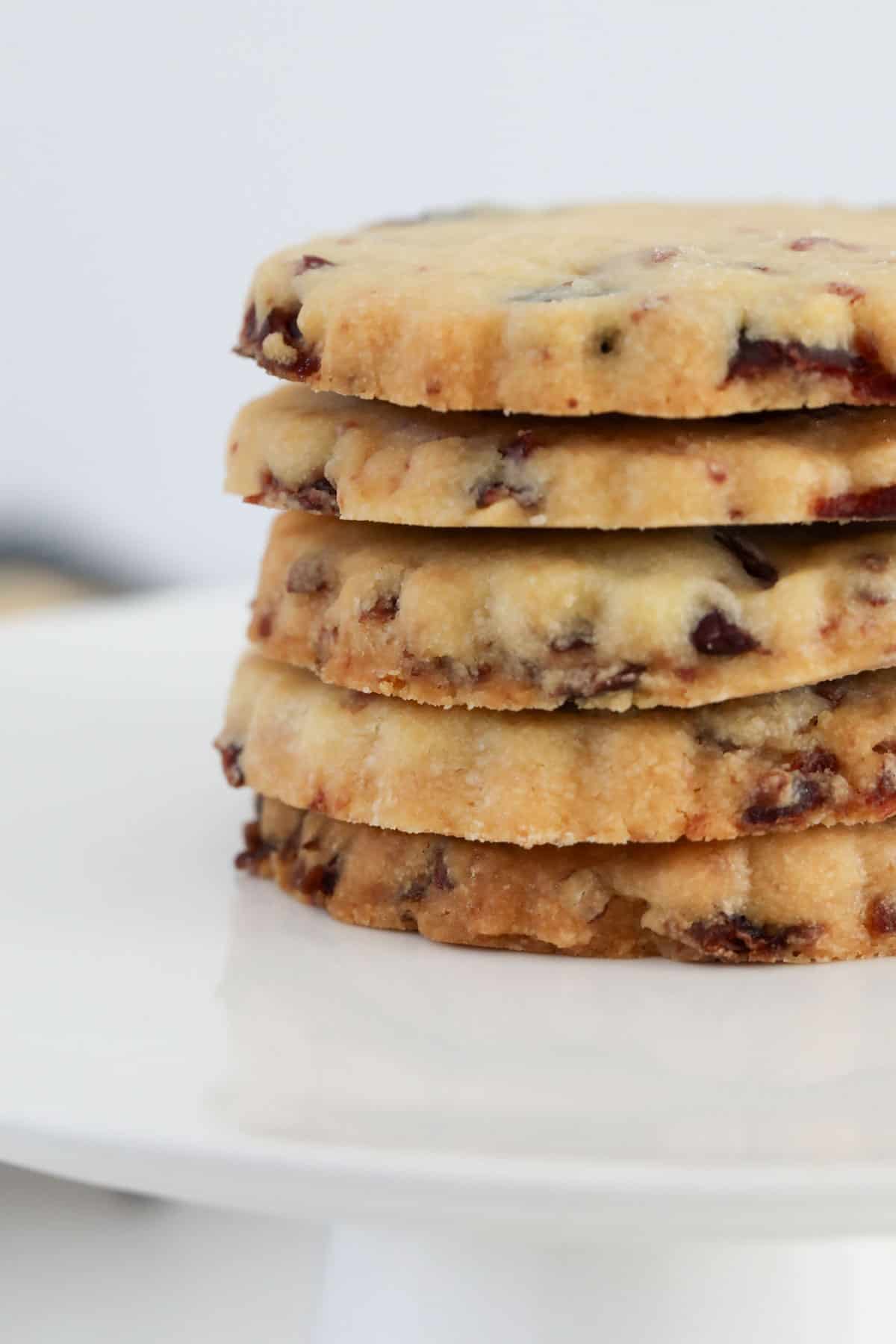A stack of cranberry shortbread cookies.