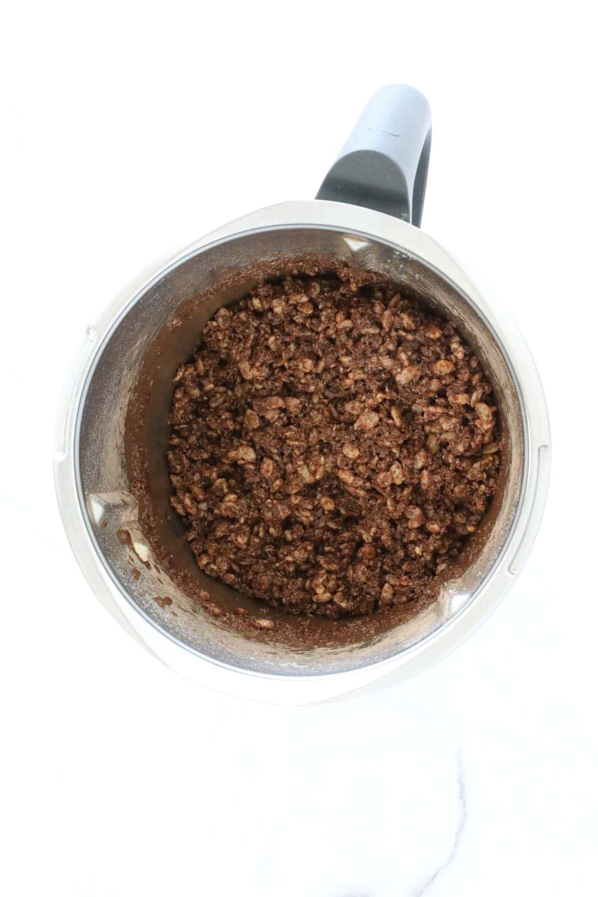 Chocolate crackle mixture in a Thermomix.