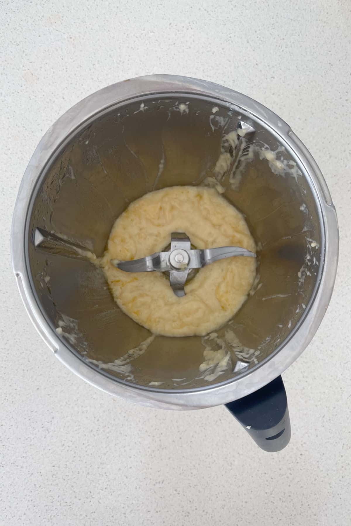 Combined banana, vanilla extract, eggs and butter in a thermomix bowl.