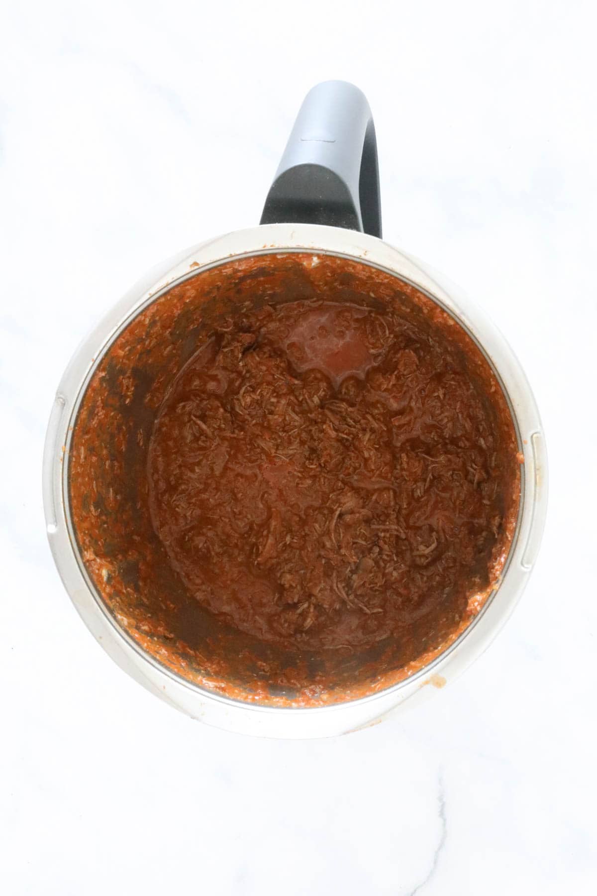 Shredded beef in a Thermomix.