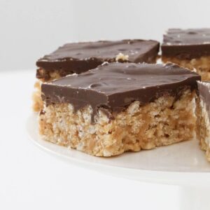A plate of peanut butter chocolate slice.