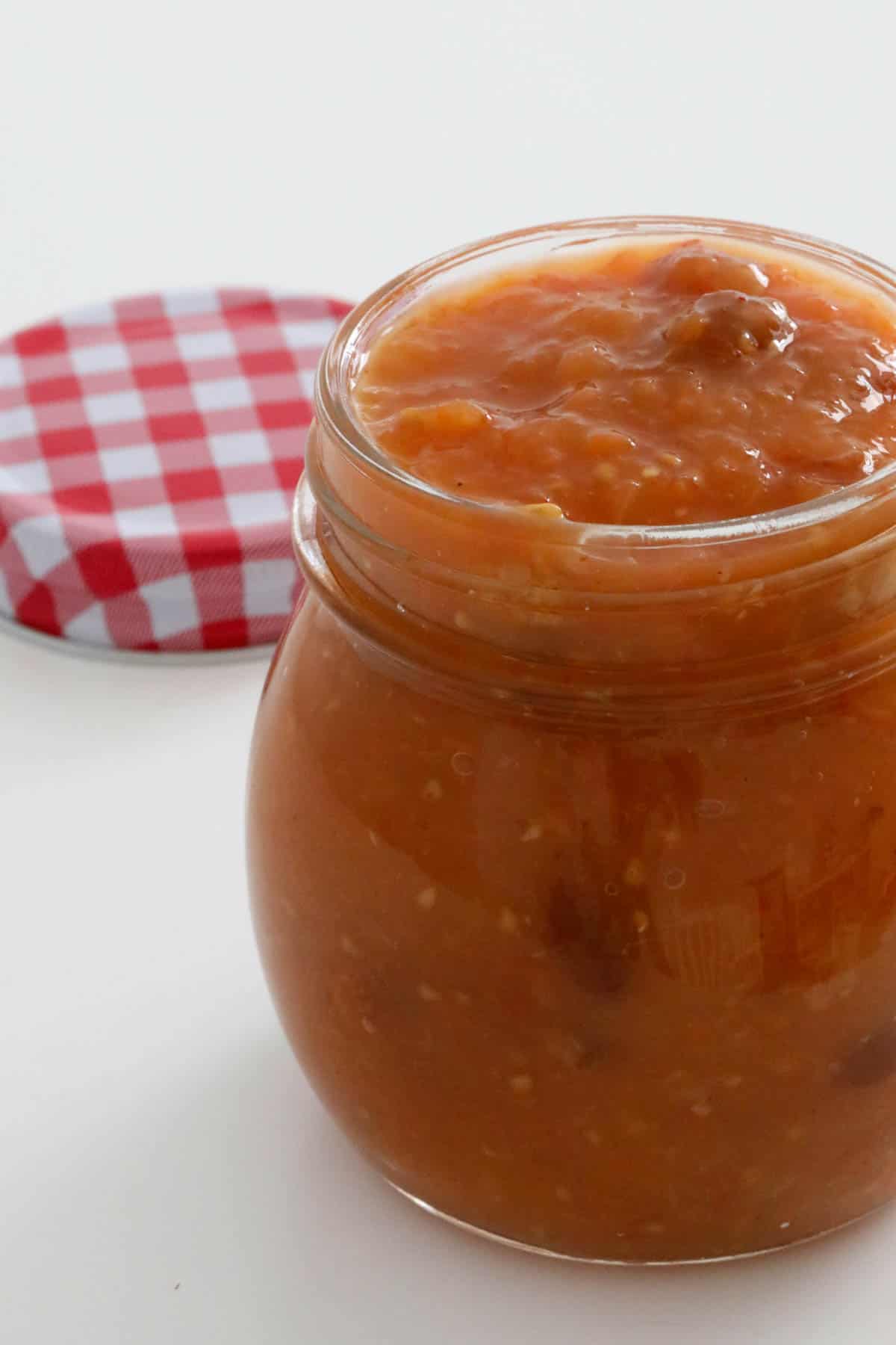 Tomato relish in a jar. 