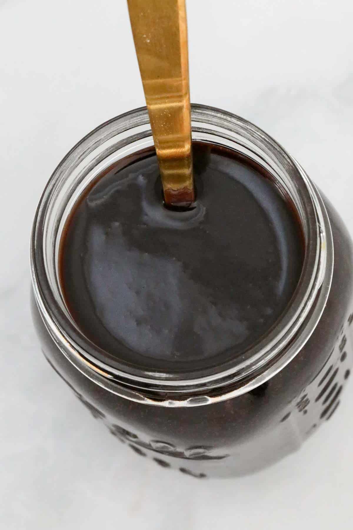 An overhead shot of chocolate sauce.