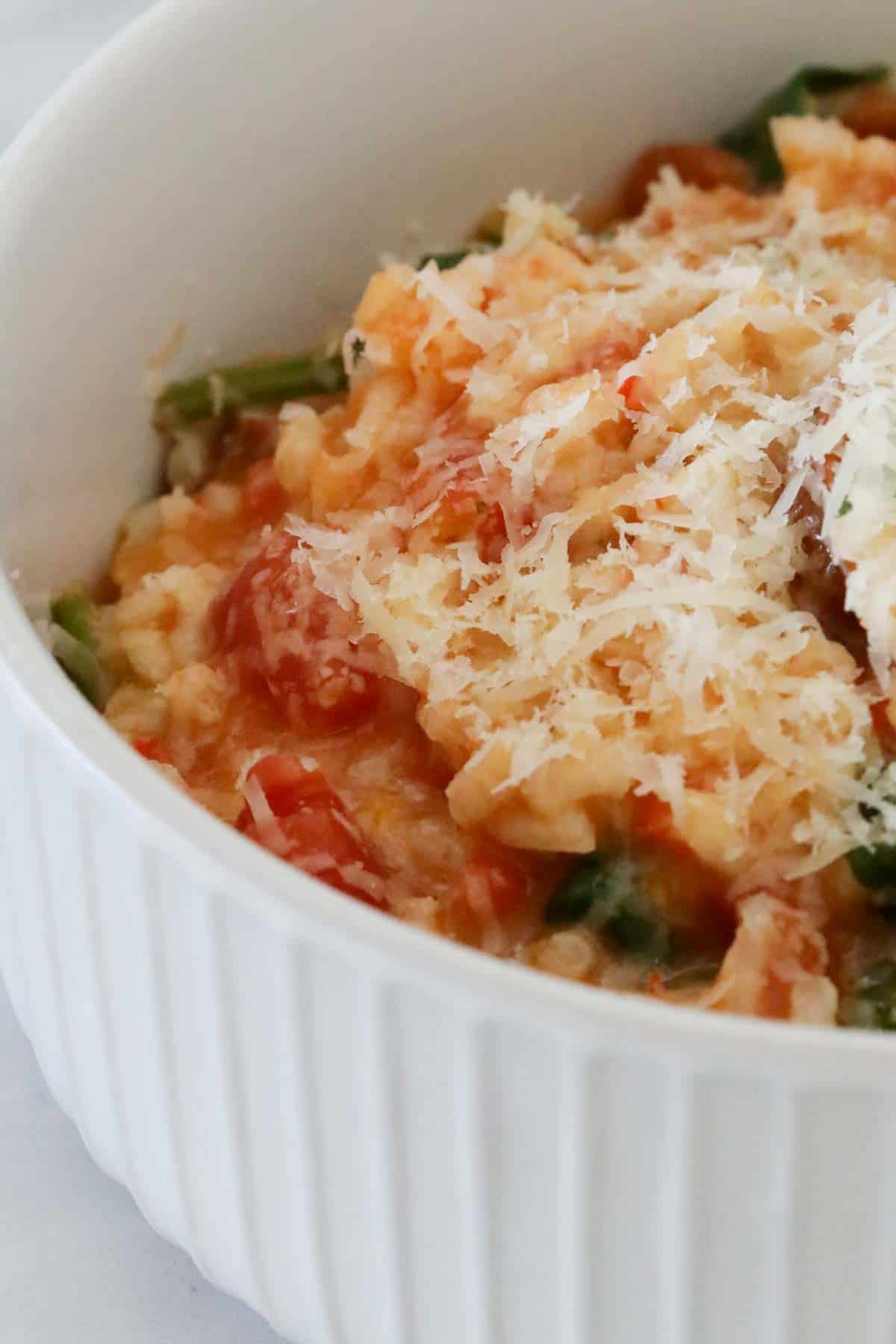 A bowl of tomato risotto.