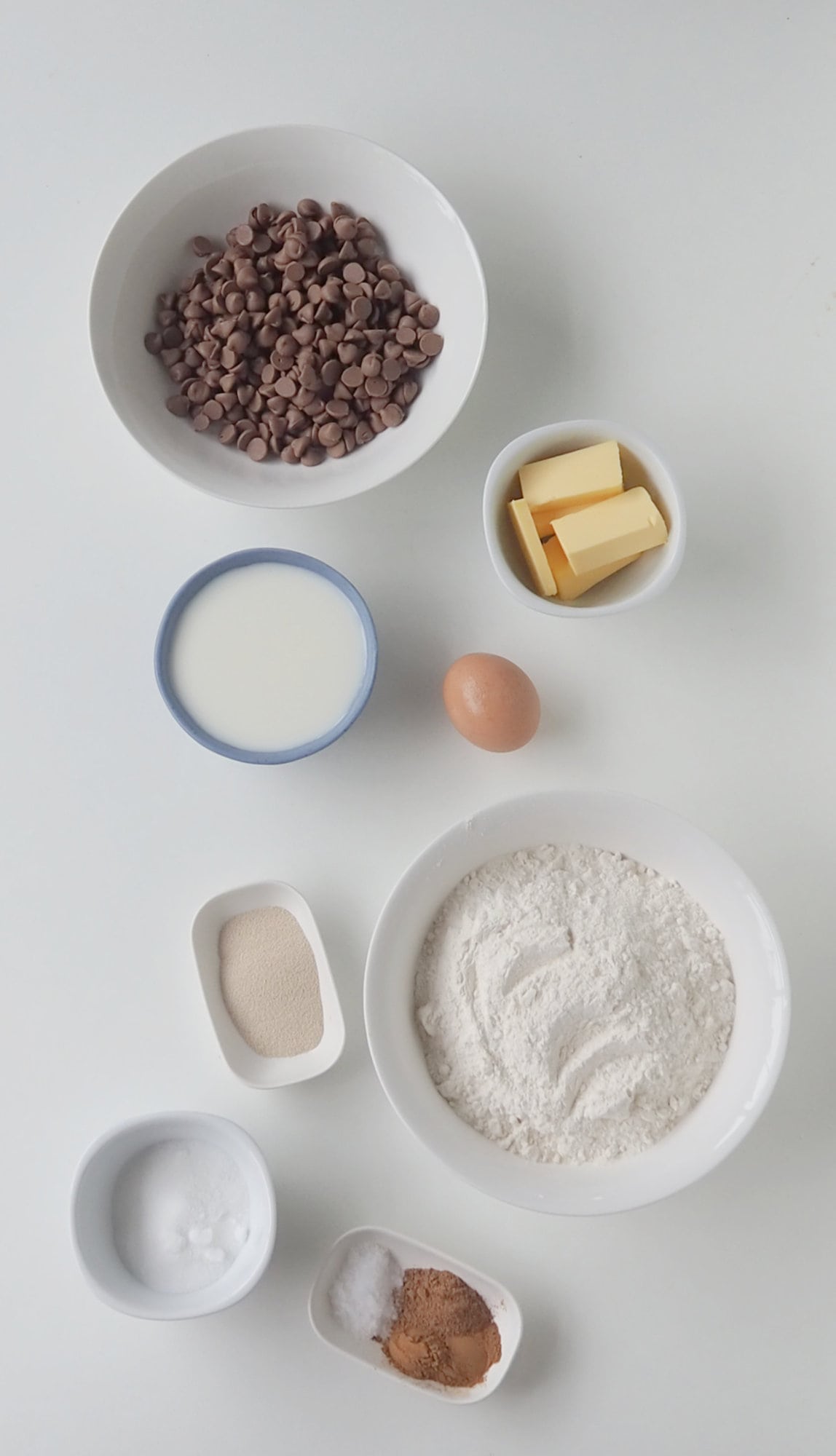 Ingredients to make Chocolate Chip Hot Cross Buns.