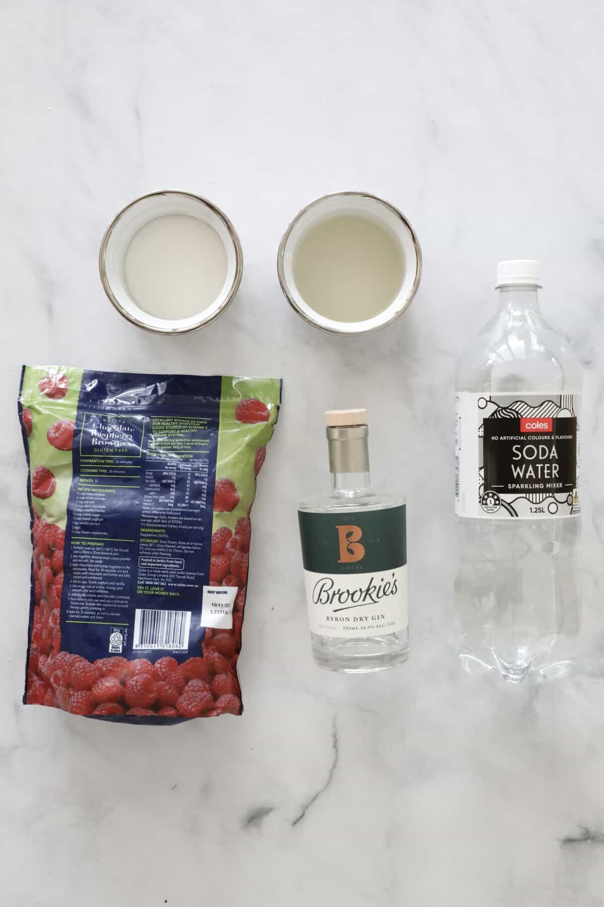 The ingredients for a Thermomix Raspberry Gin Cocktail.