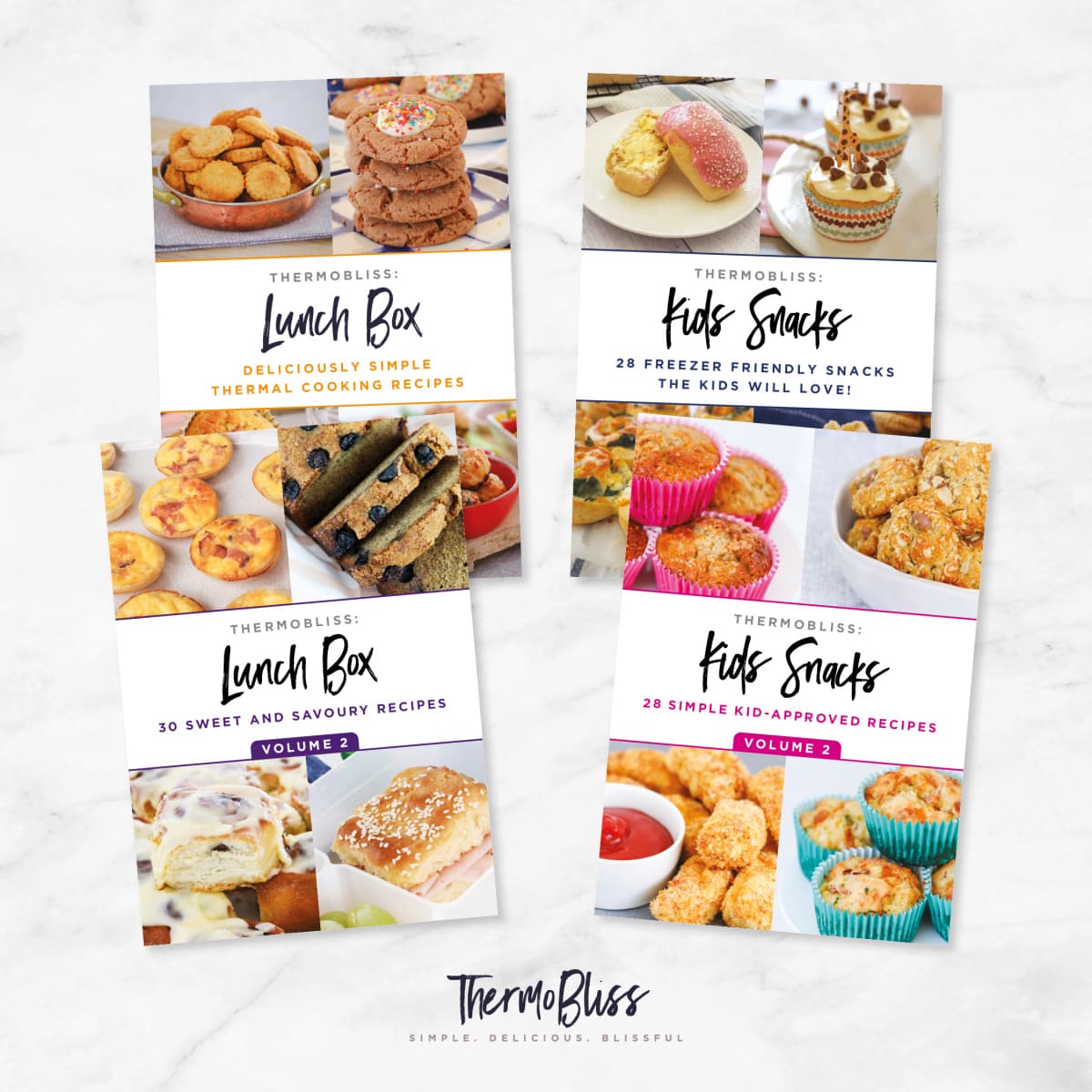 Front cover images of ThermoBliss 4 book snack and lunch box set.