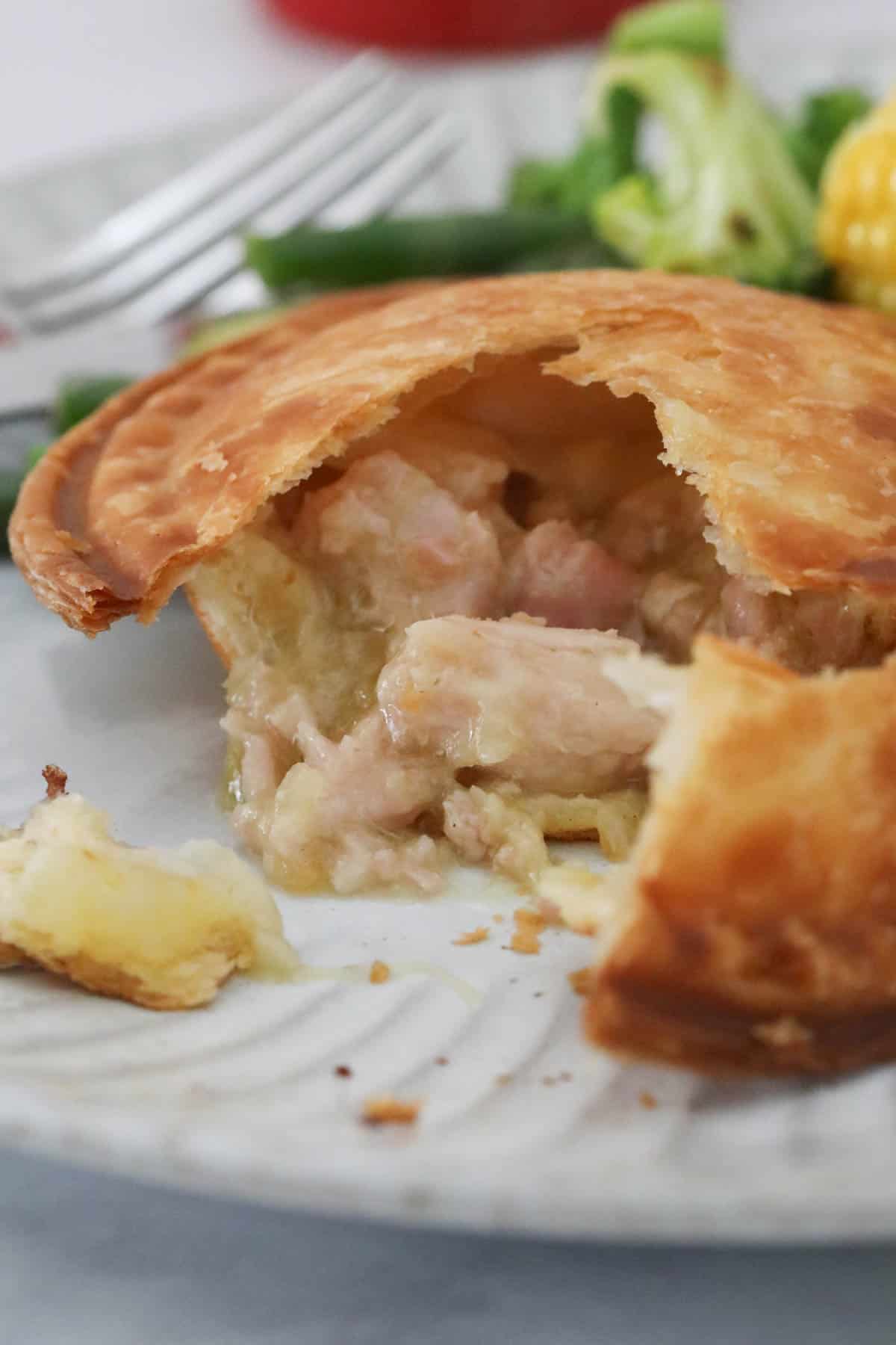 A chicken pie cooked in the pie maker.