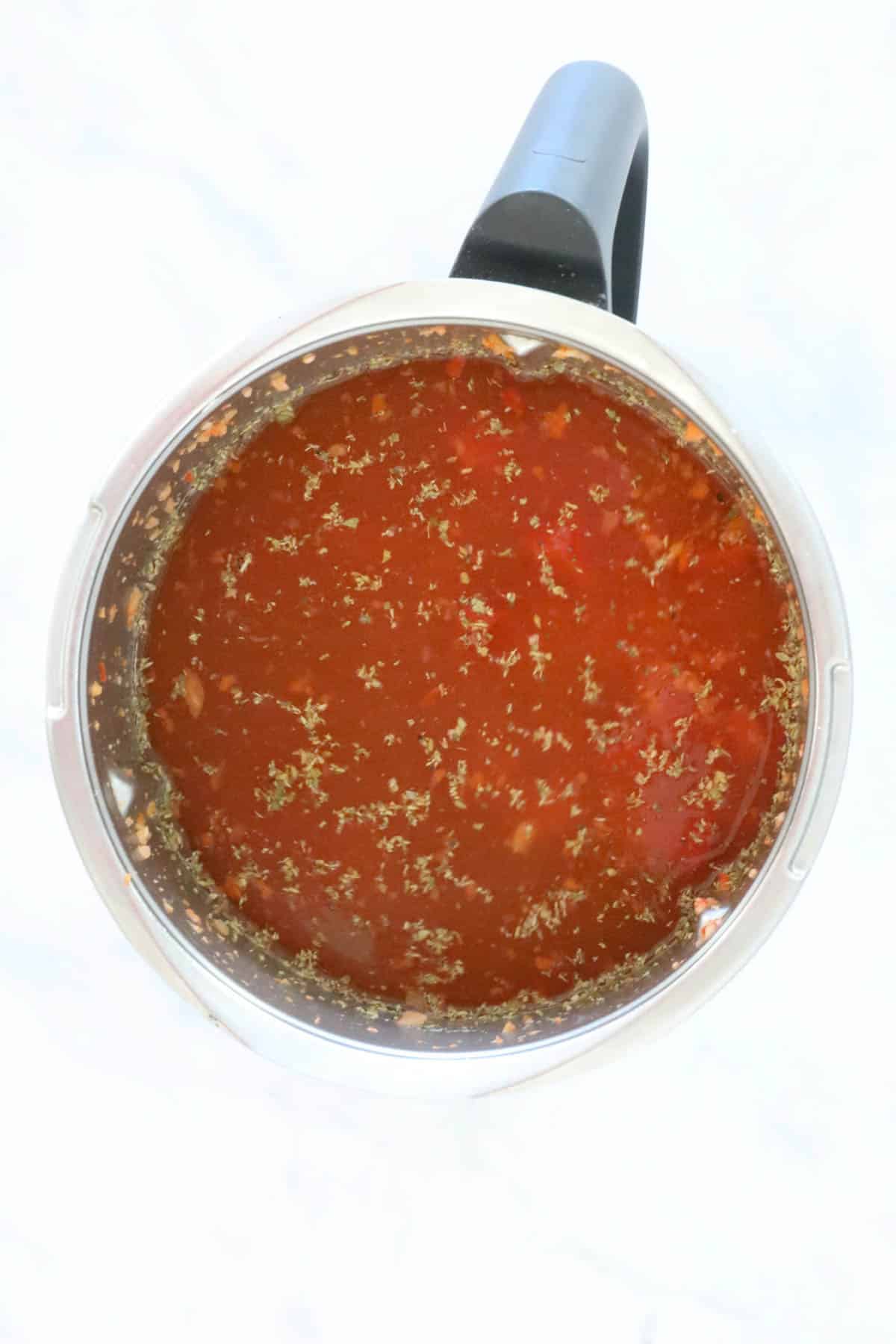 Tomato mixture in a Thermomix.