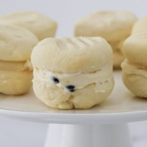 Passionfruit icing inside biscuits.