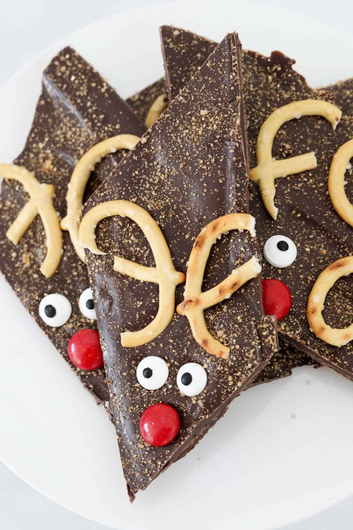 Shards of reindeer Christmas chocolate bark.