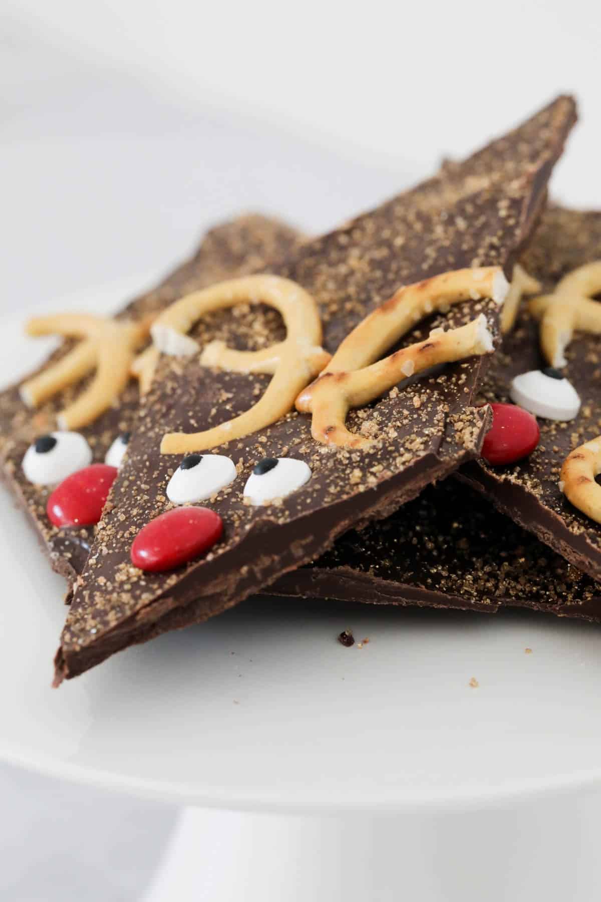 Pieces of Christmassy chocolate bark.