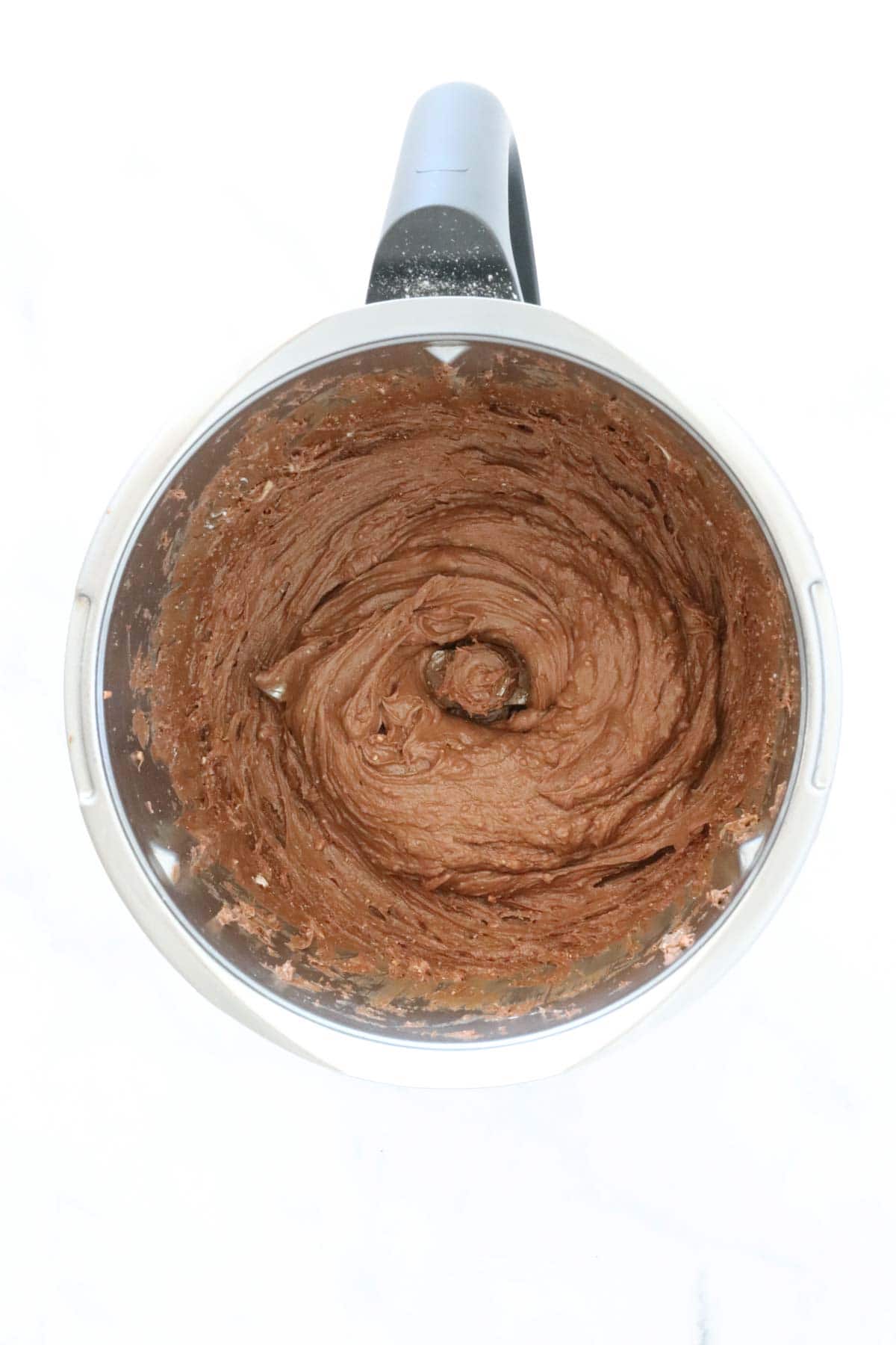 Chocolate cheesecake mixture in a Thermomix.