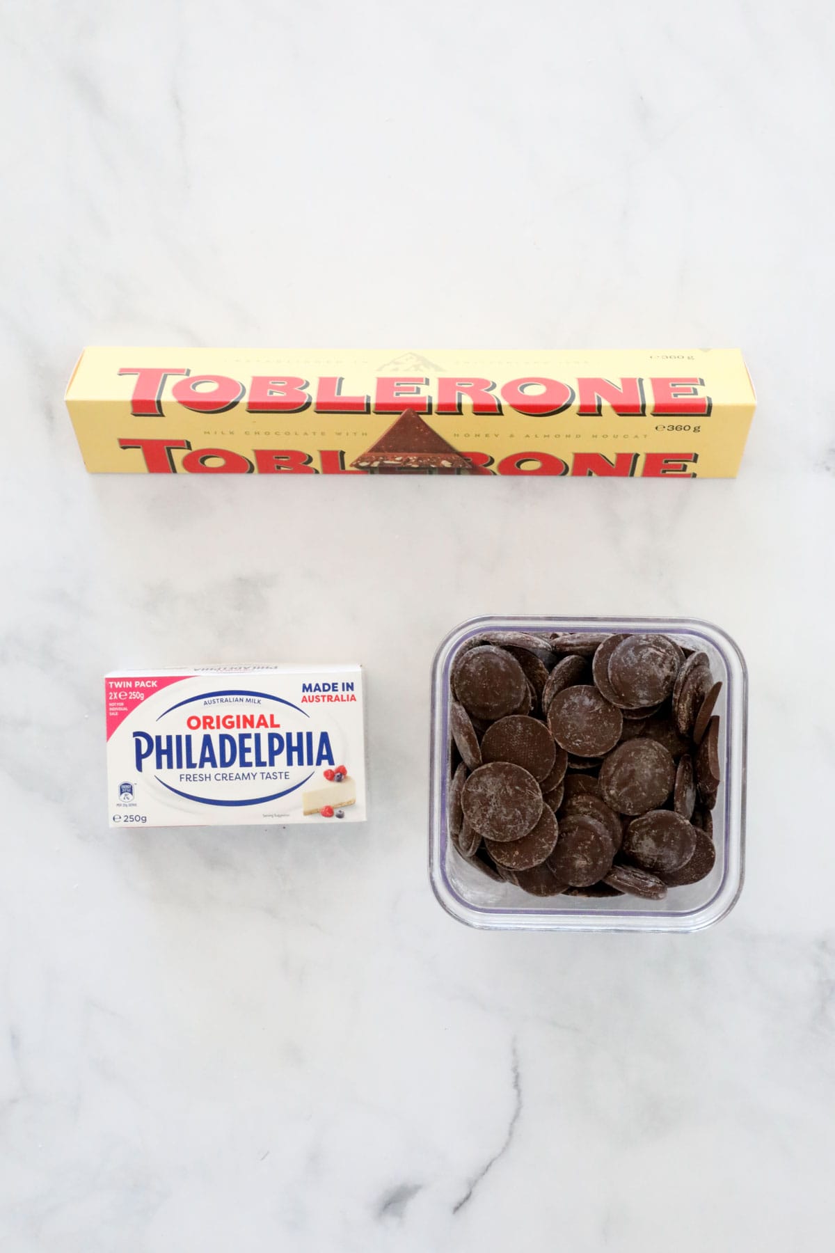 The ingredients for Toblerone cheesecake balls.