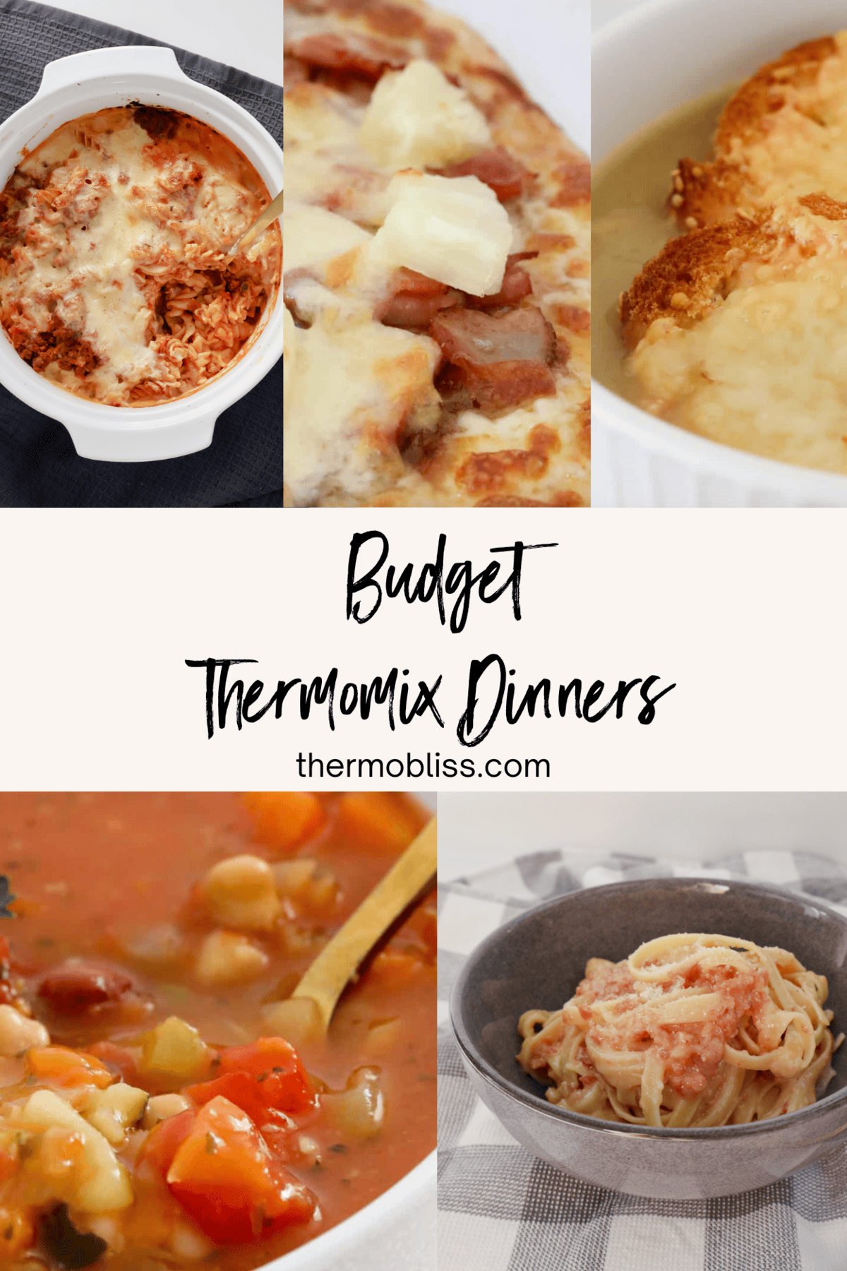 Collage of five images of budget Thermomix Dinners.