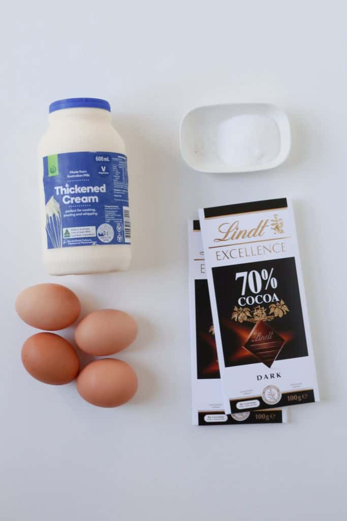 Ingredients to make Chocolate Mousse in a thermomix.