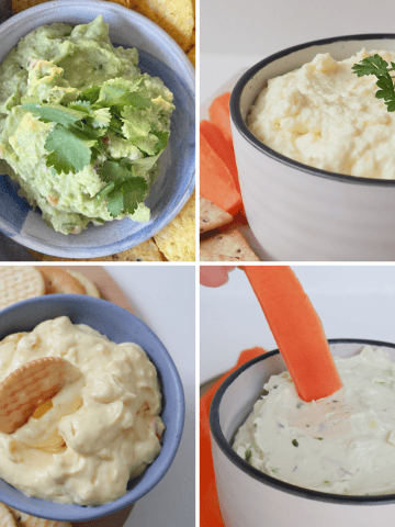 Collage of four photos of dips made in a thermomix.