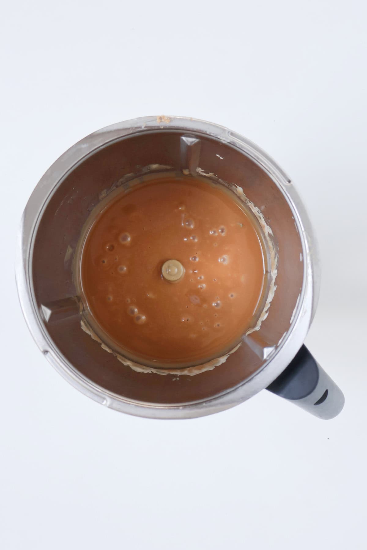 Salted caramel fudge mixture in a thermomix bowl.